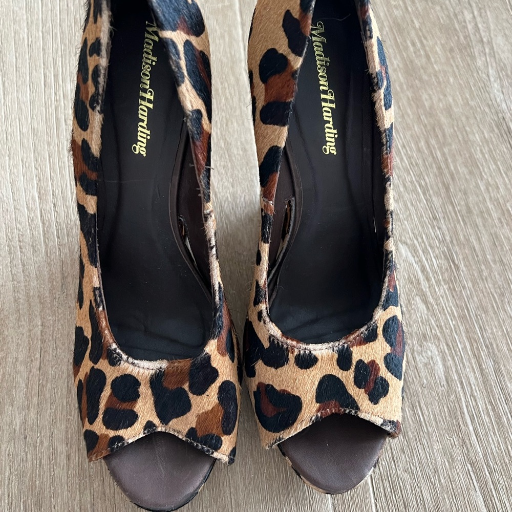 Madison Harding animal print platform wedges size 8